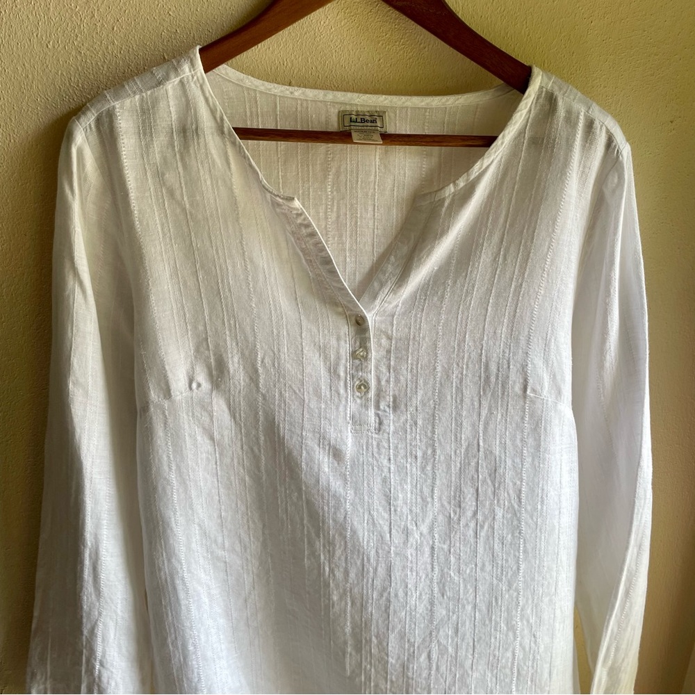 L.L. Bean 100% Linen Lagenlook Top. White Women's Size Large - Picture 6 of 15